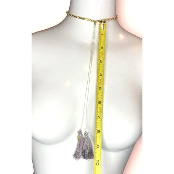 Fairy Whimsy necklace choker Gold tone beads purple tassel accent bolo style - Picture 9 of 9
